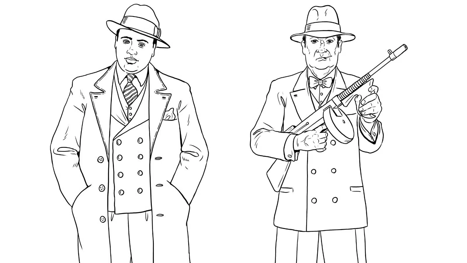 Illustration of iconic Chicago mob boss Al Capone with a body guard.