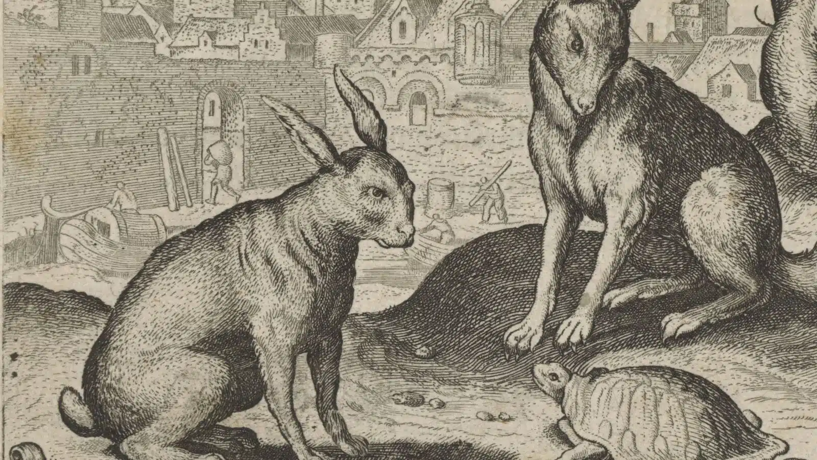 Vintage illustration from the fable The Tortoise and the Hare.