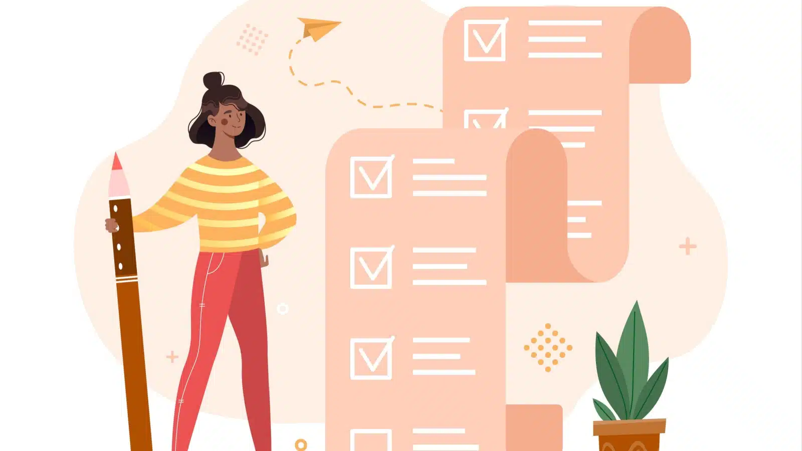 Graphic of a woman standing next to a massive to-do list which represents the mental load.