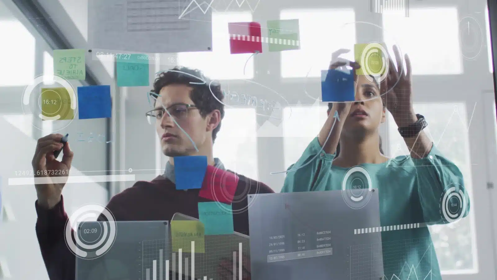 Office workers brainstorming ideas to represent creativity and innovation at work. 