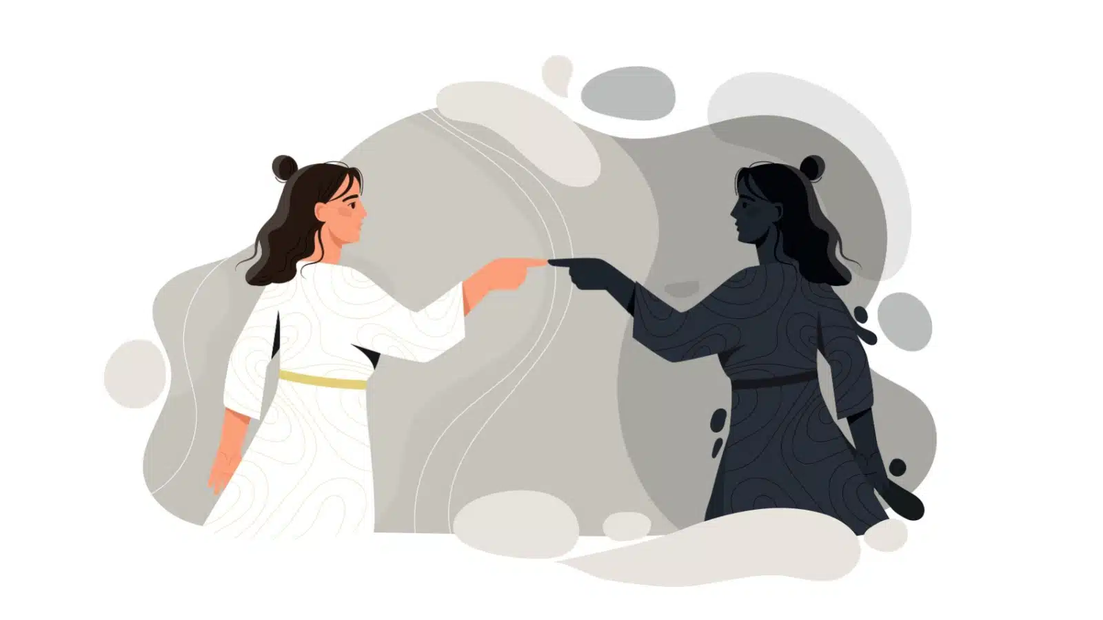What is Shadow work? Illustration of a woman confronting her shadow self.