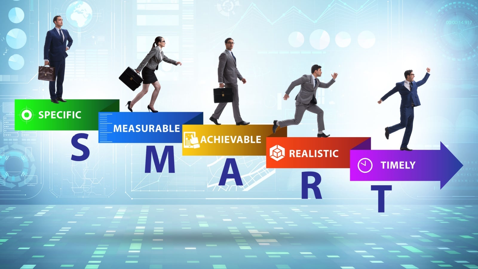 Concept art representing SMART goal setting.