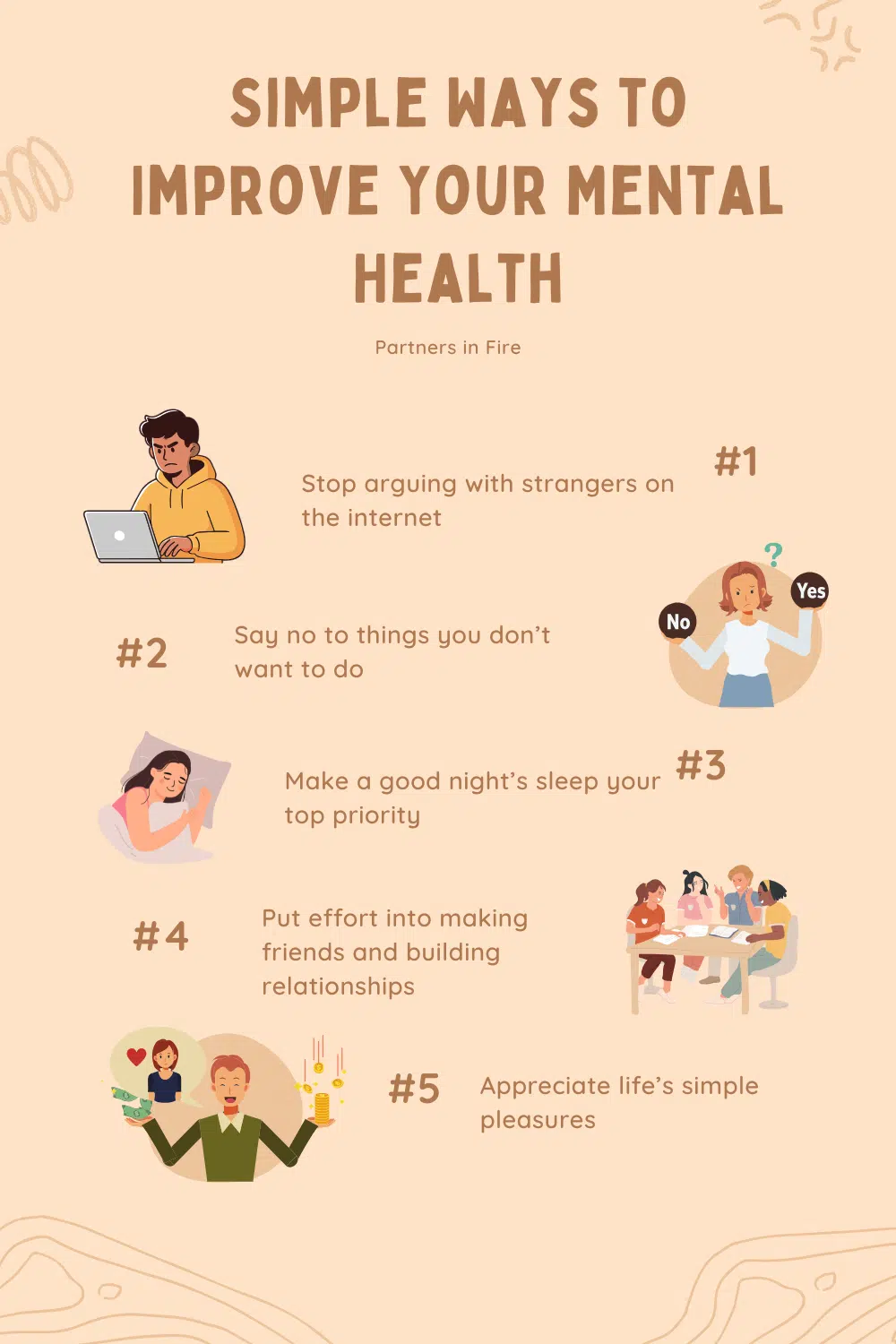 Infographic highlighting some of the simplest ways to improve your mental health. 
