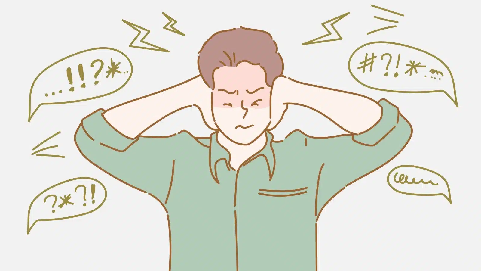 Graphic of a man covering his ears to ignore the negative comments surrounding him.