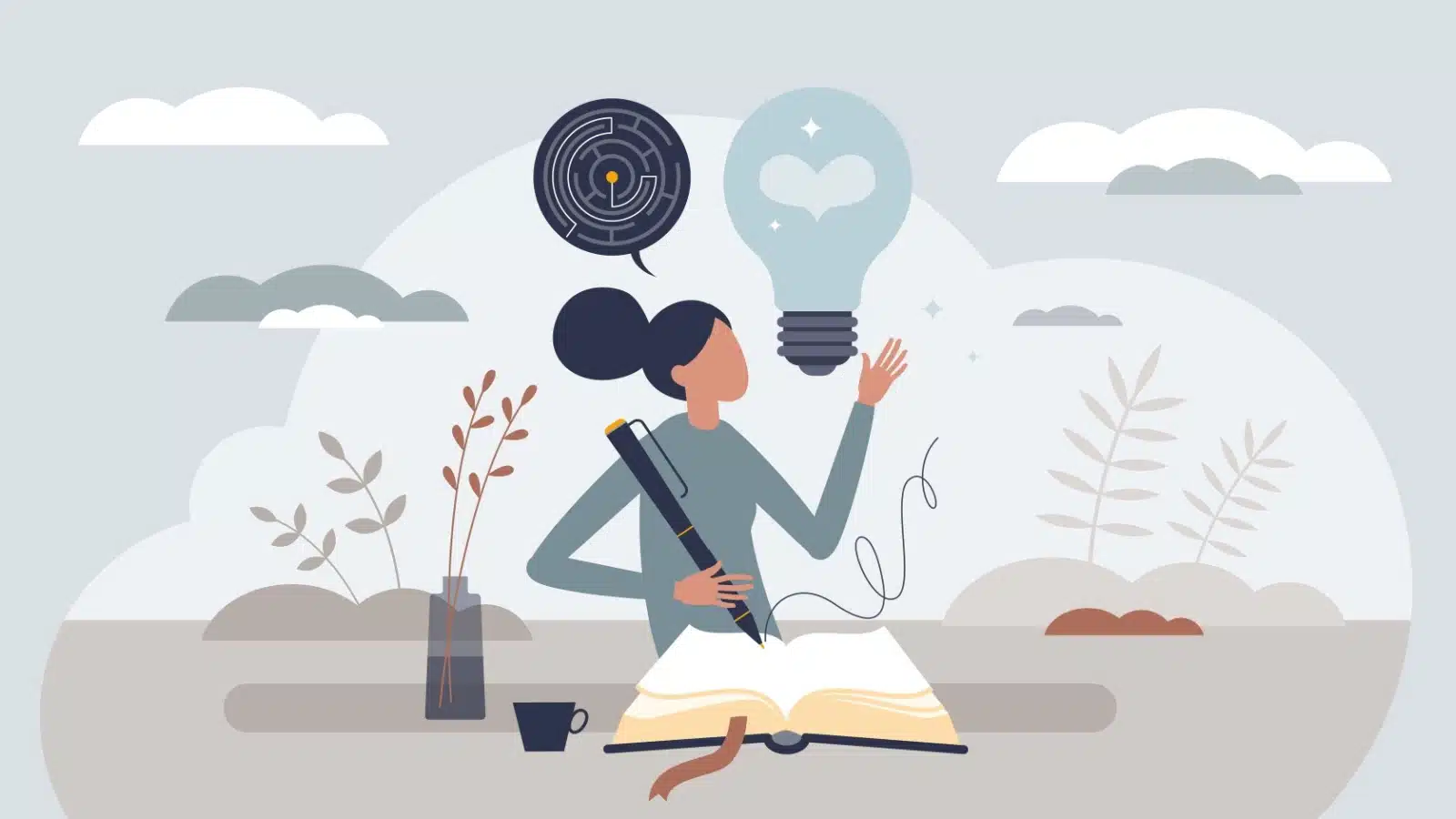 A woman uses a journal to get to know herself on a journey for self-discovery.