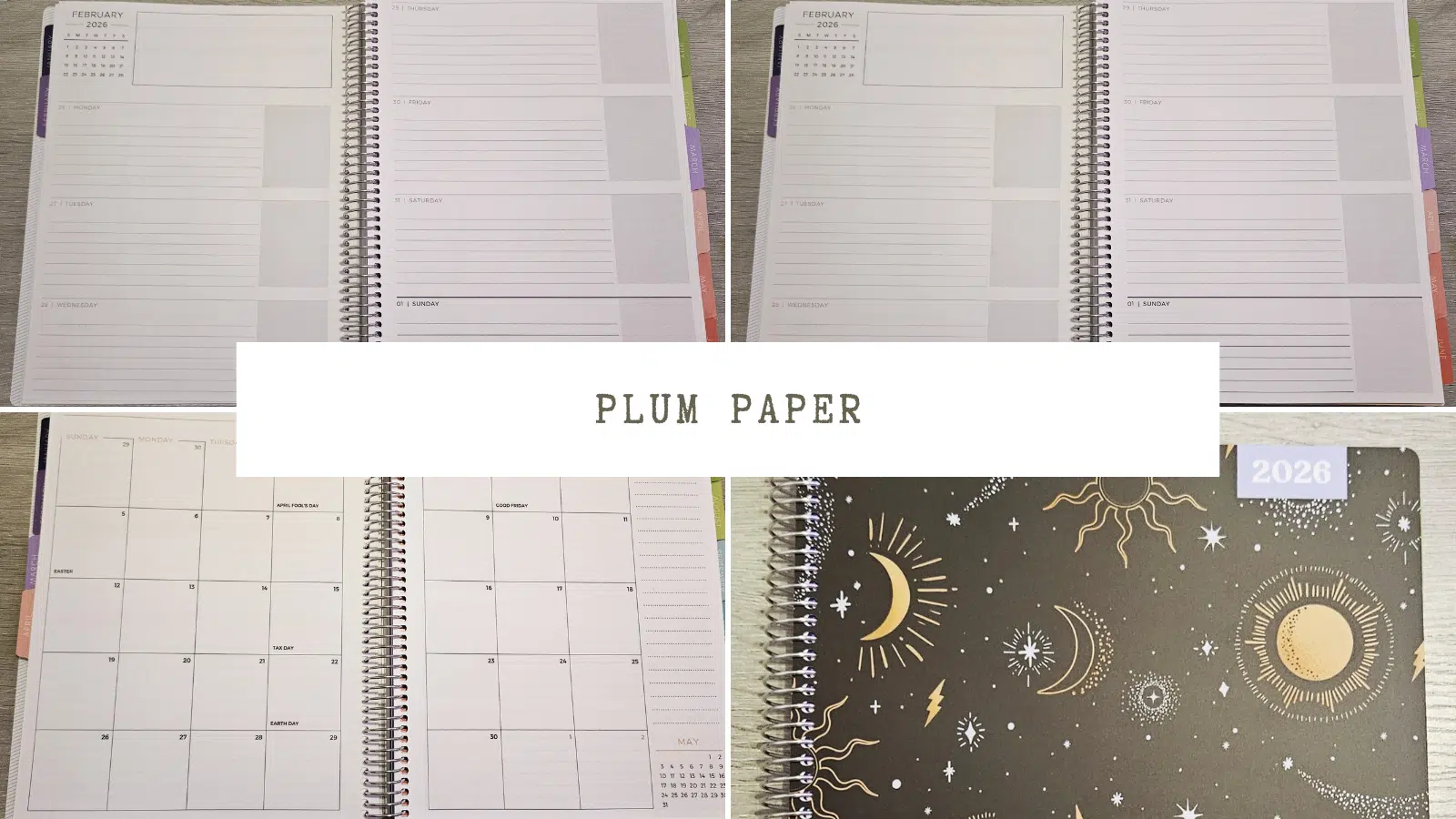 Collage featuring four images of the Plum Paper Planner - one of the best planners for 2026.