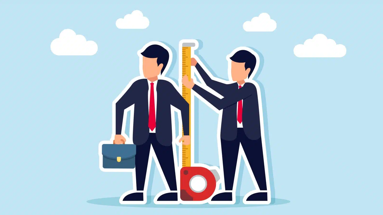 Graphic of a businessman measuring himself to see where he stands.