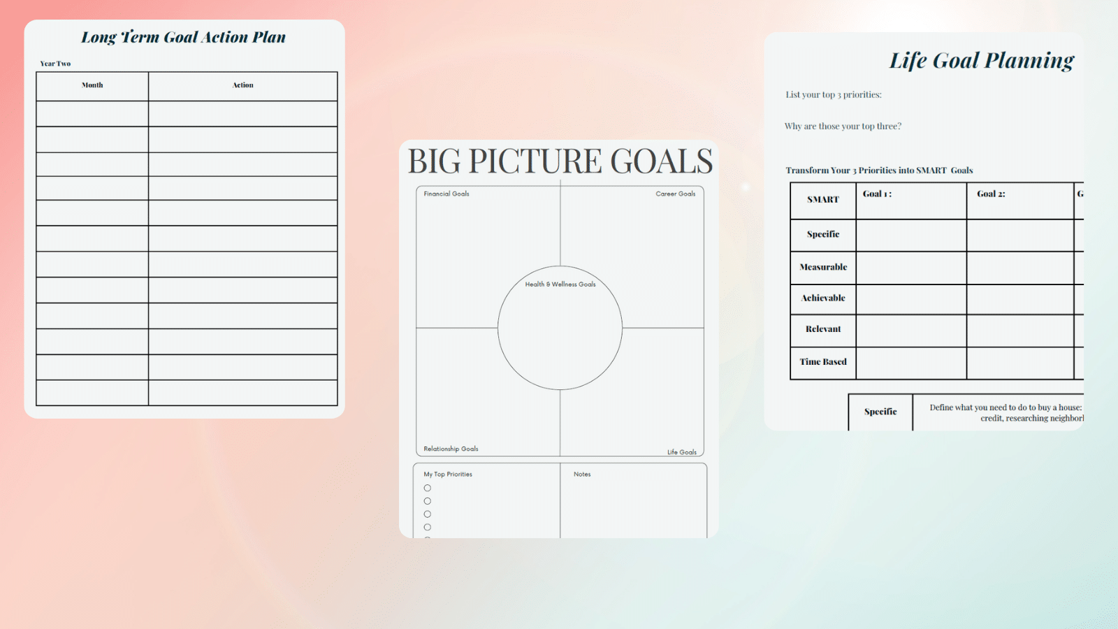 Graphic showcasing different types of action plan templates.