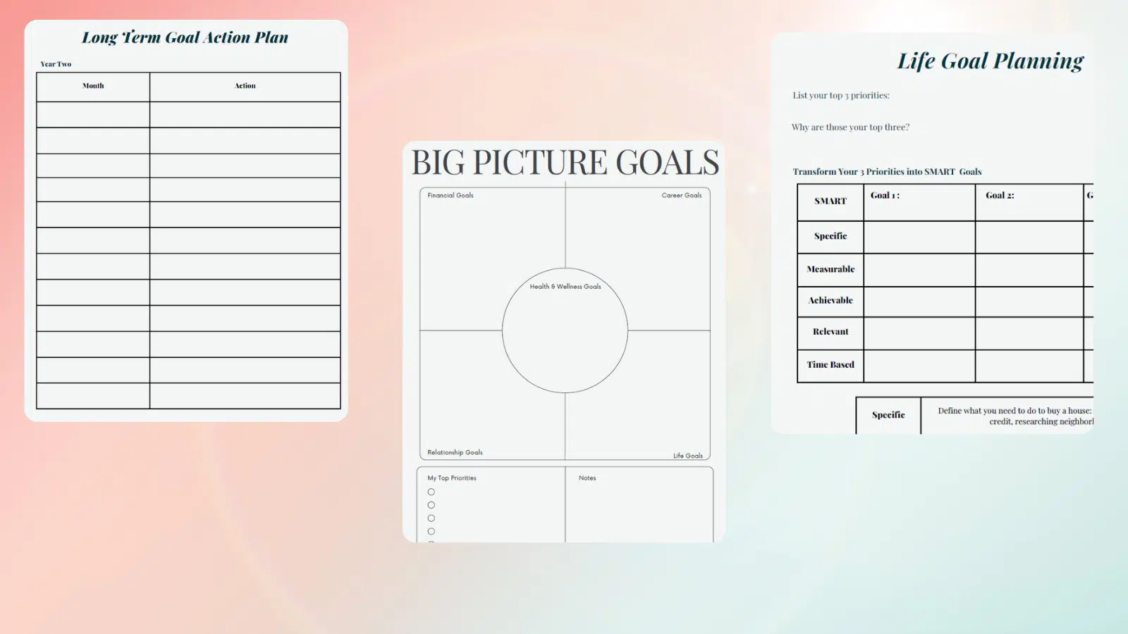 Graphic showcasing different types of action plan templates.