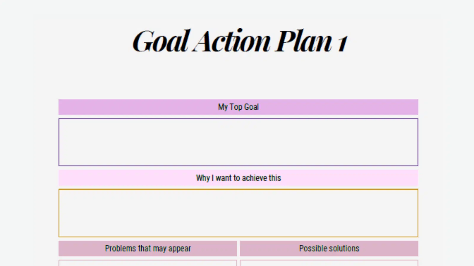 A screenshot of part of an action plan template to help clarify what it is.
