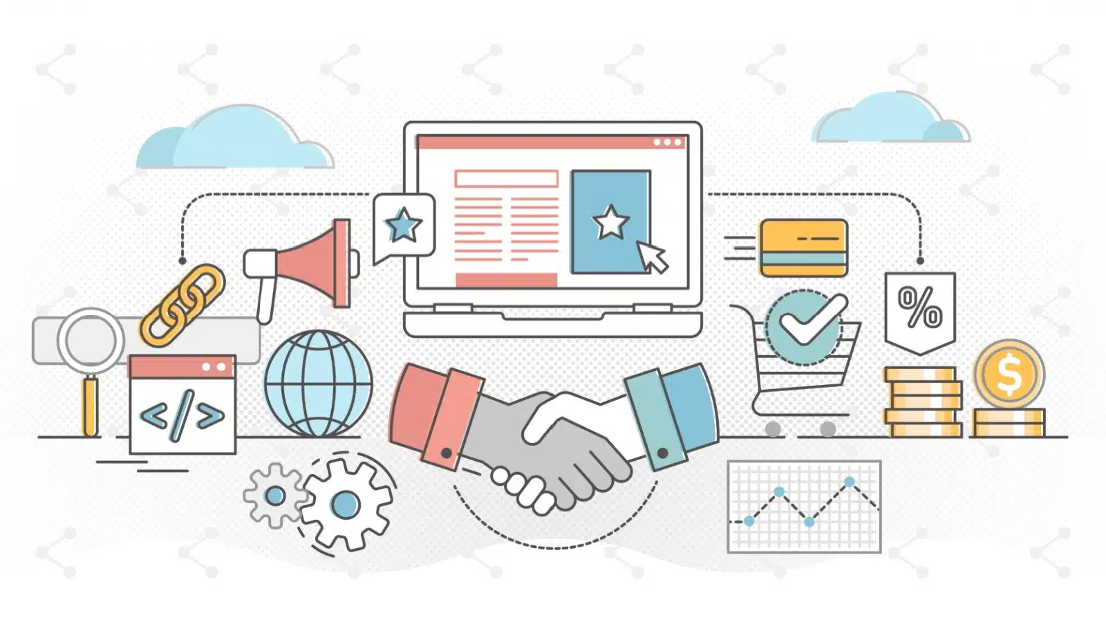 Concept art that represents how affiliate marketing works.