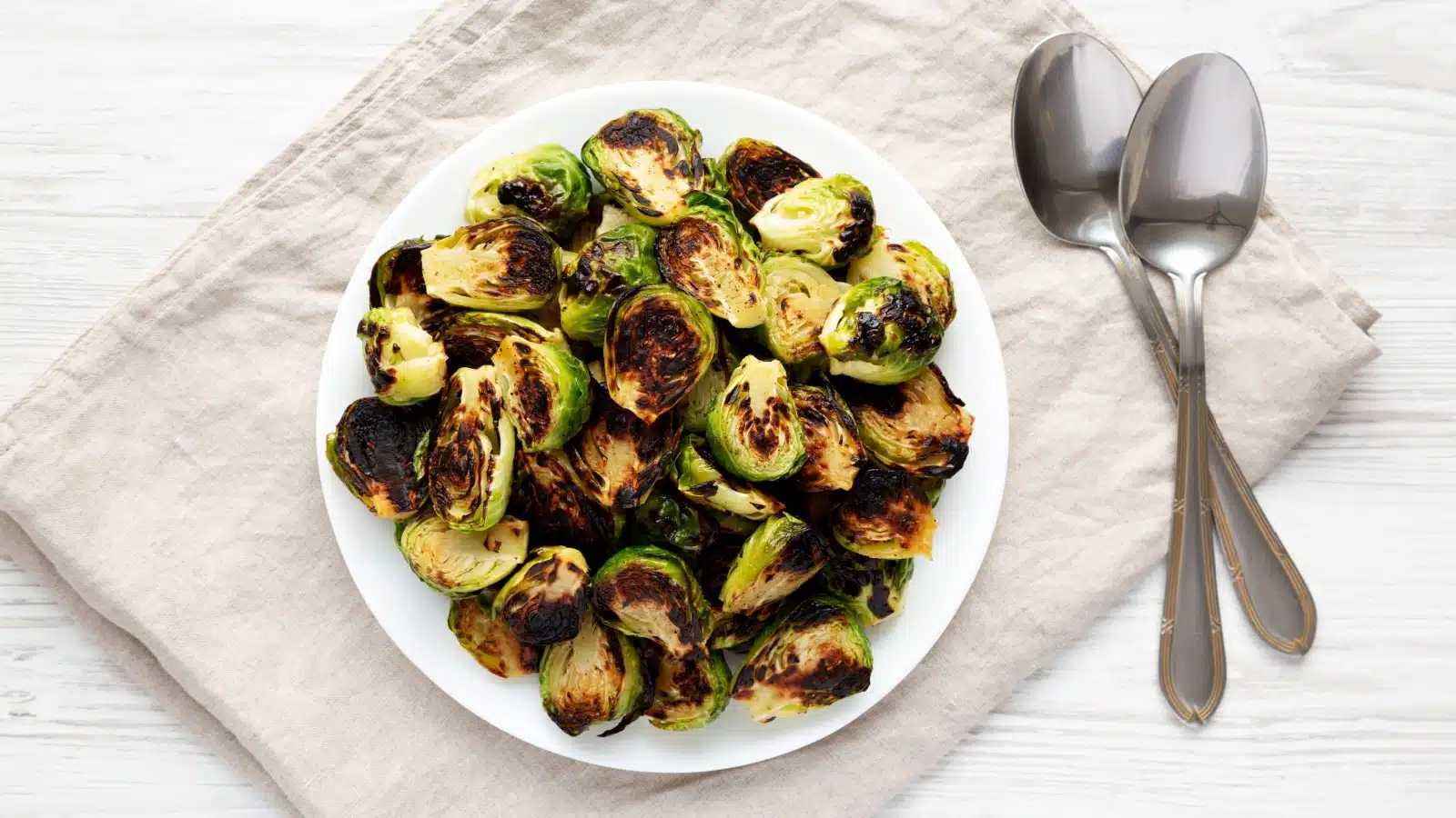 A bowl of roasted Brussels sprouts.