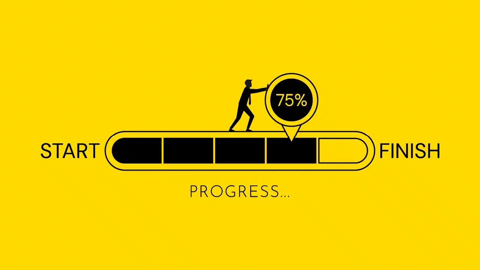 Person moving along a black progress bar on a bright yellow background to represent tracking progress.