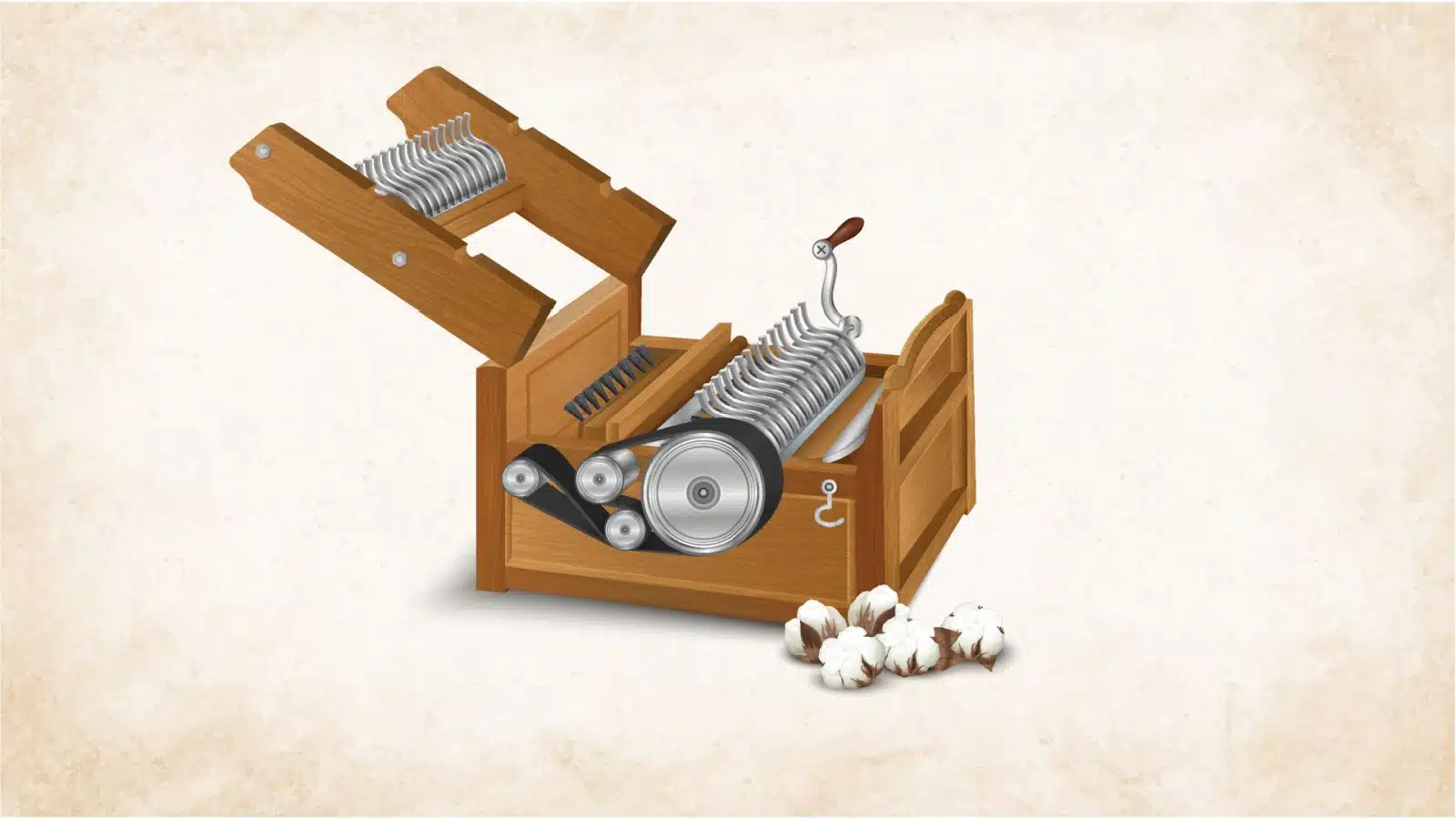 Illustration of a cotton gin machine.