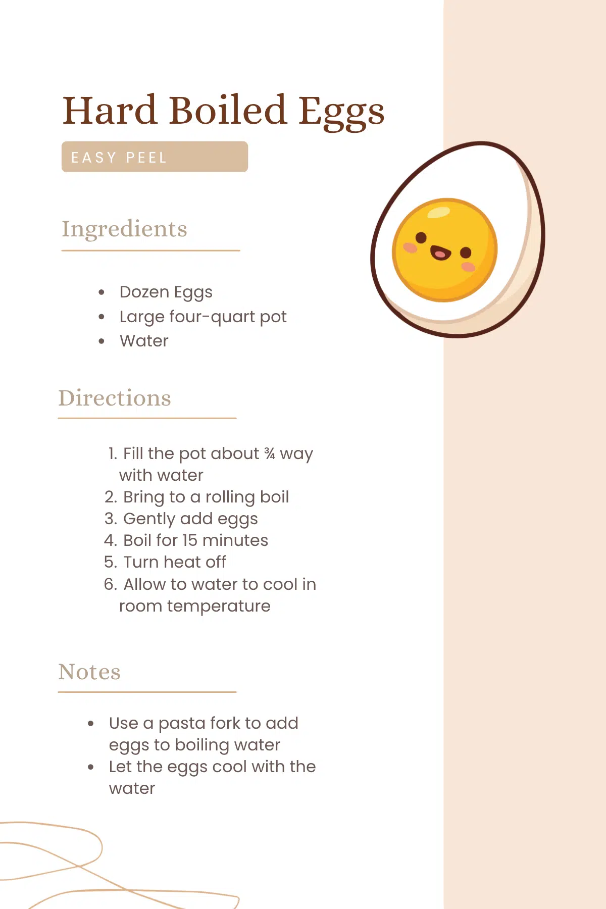 How to make hard boiled eggs recipe card.