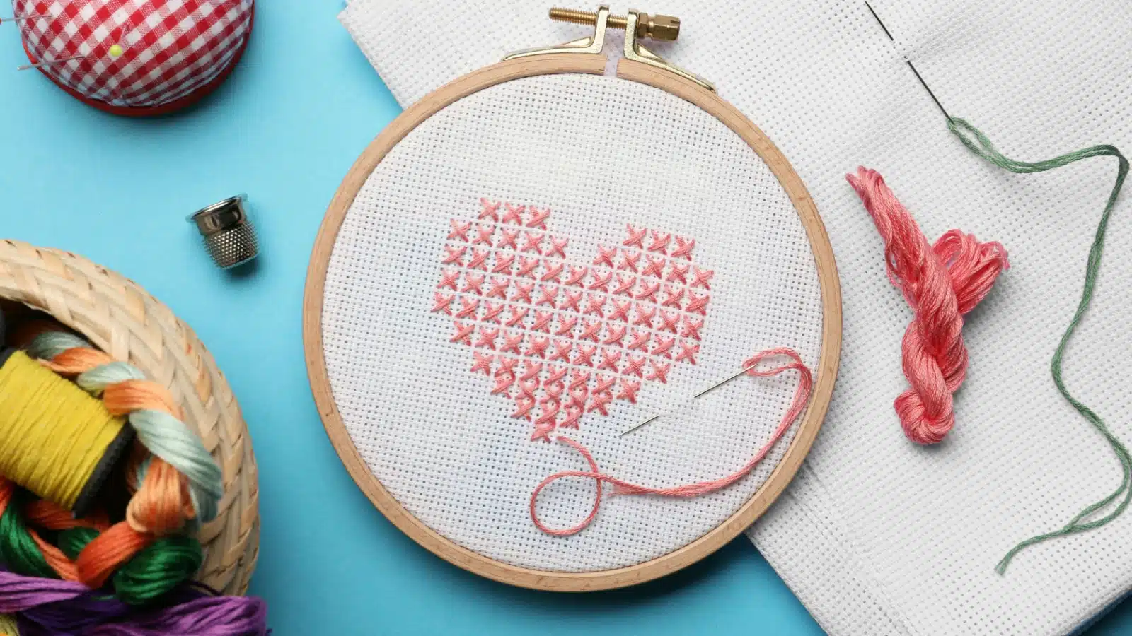 A heart design made with needlepoint.