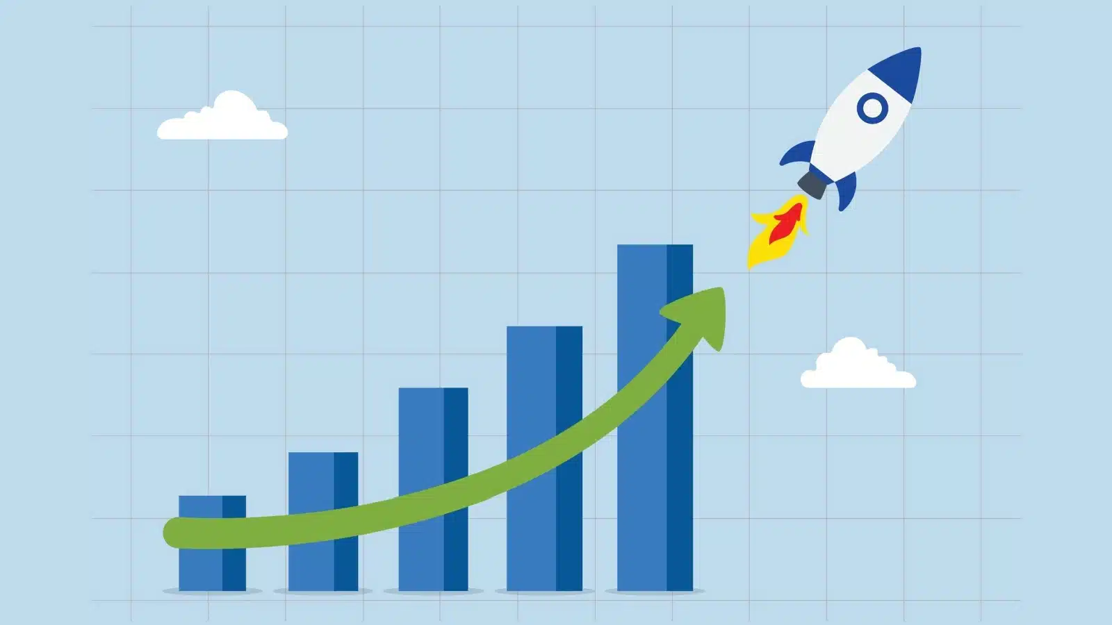 A growth chart showing exponential growth taking off like a rocket. 