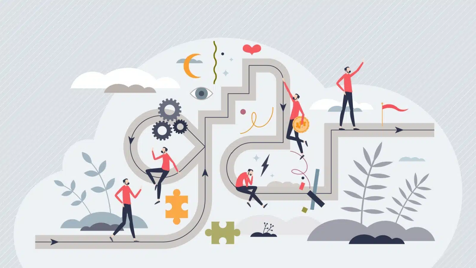 Graphic illustrating a life journey with highs, lows, twists, and turns. 