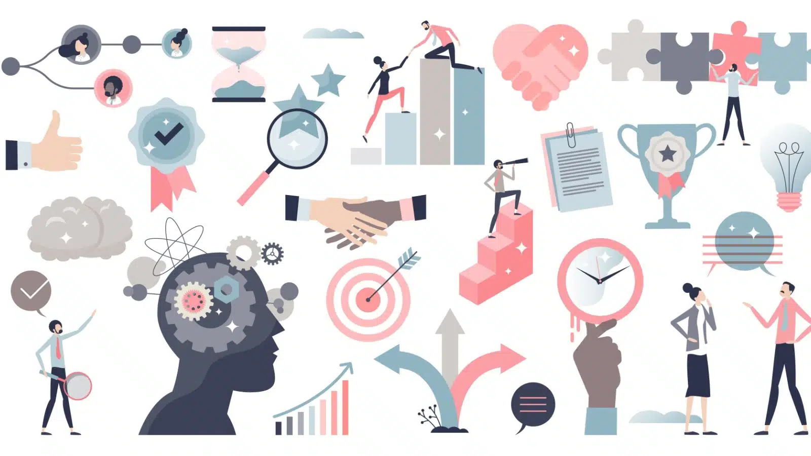 A variety of colorful illustrations representing soft skills.
