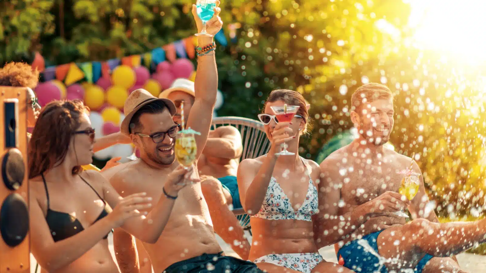 A group of friends having fun at a pool party.