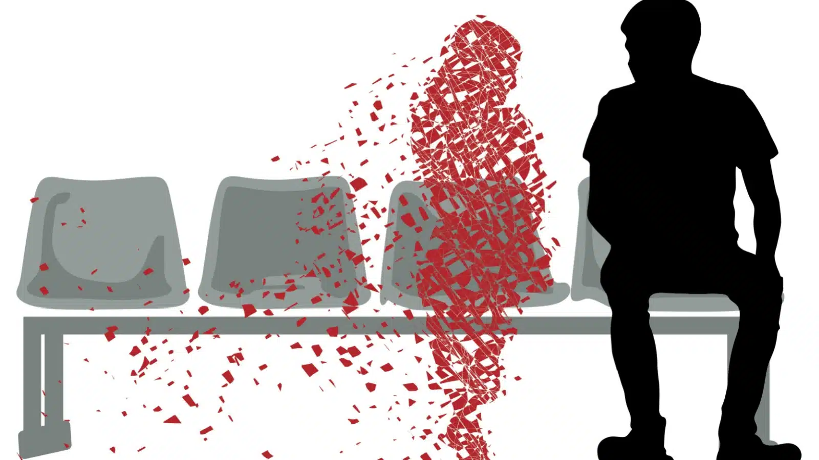 A silhouette of a woman being slowly erased, sitting by the full silhouette of a man to represent how the Matilda Effect erases women. 