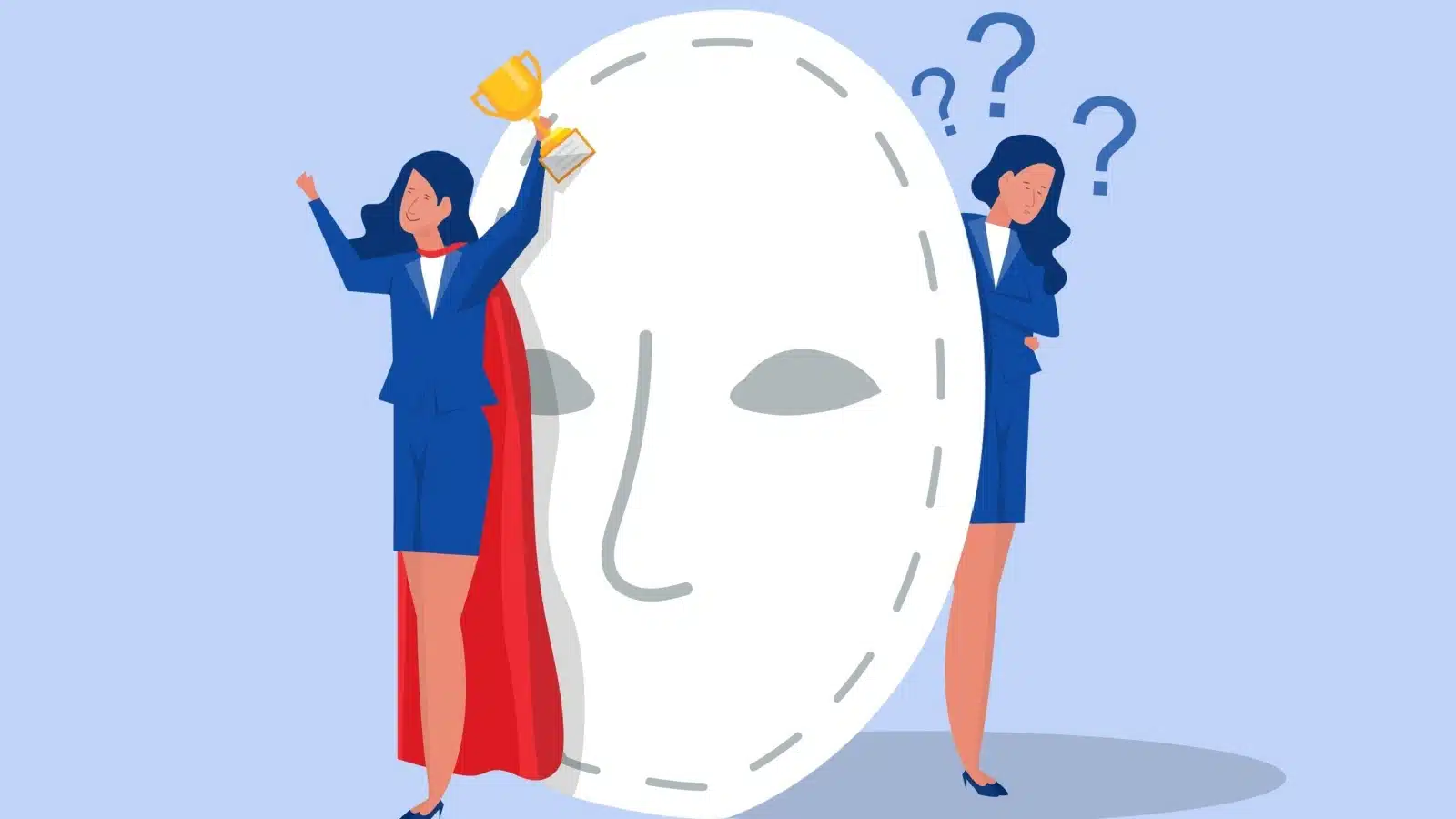A woman struggling with imposter syndrome fakes confidence.
