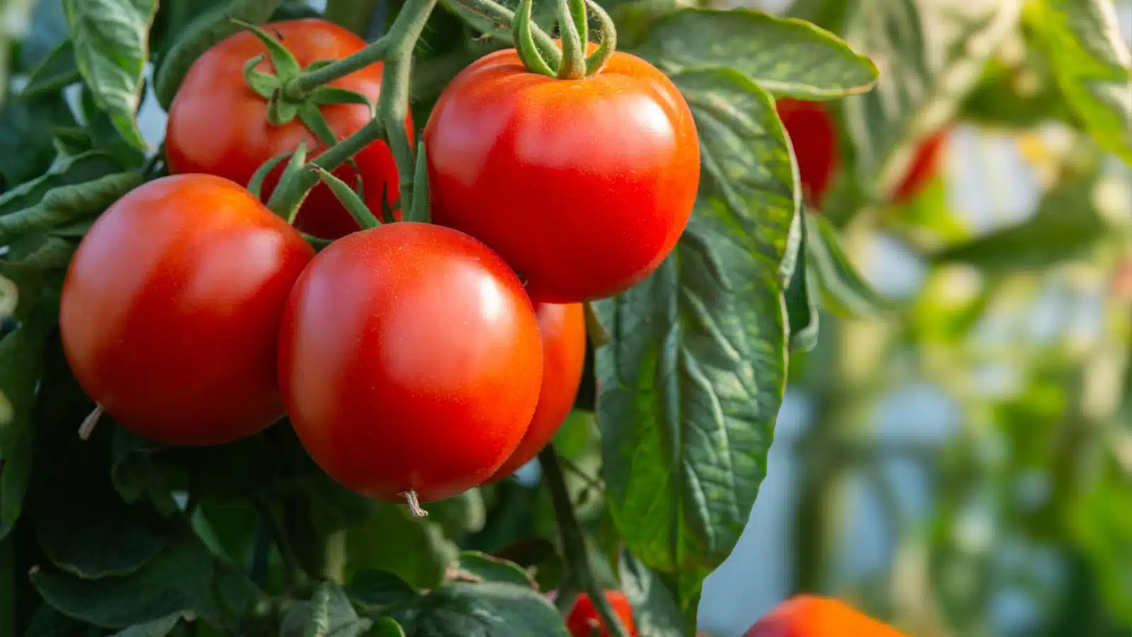 Fresh, ripe tomatoes on the vine.