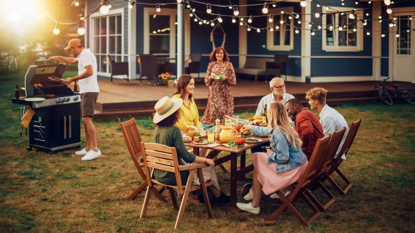 A family enjoys a cookout to celebrate the summer holidays.