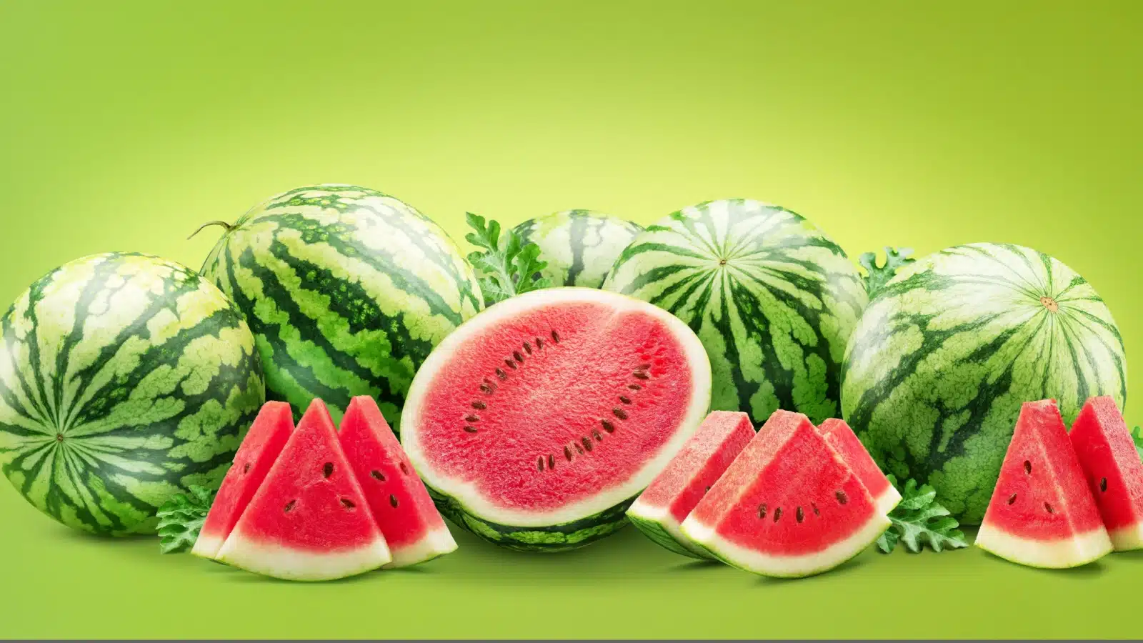 Fresh watermelon on a green background.