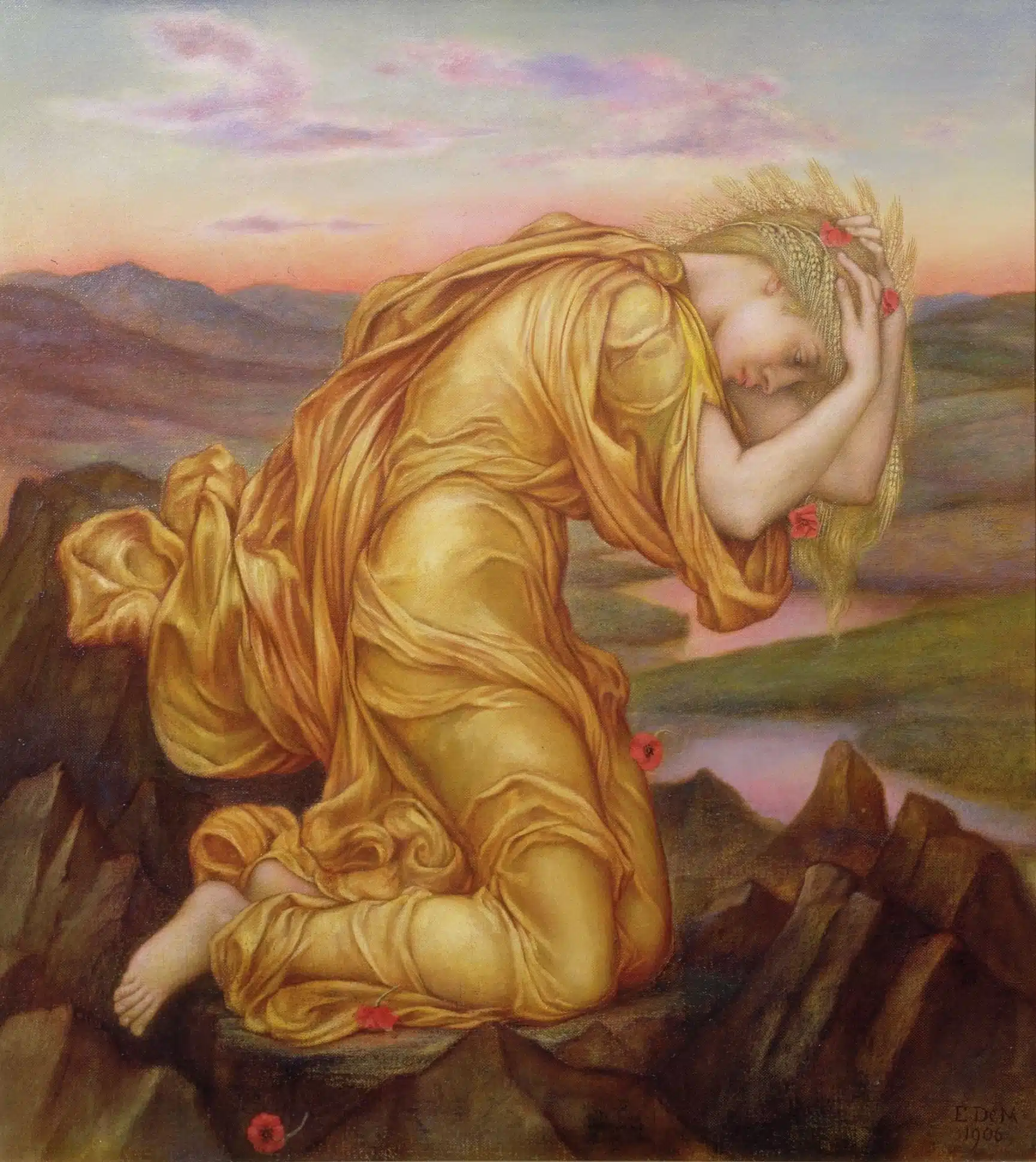 Painting of Demeter mourning the loss of her beloved daughter, Persephone by Eveyln De Morgan.